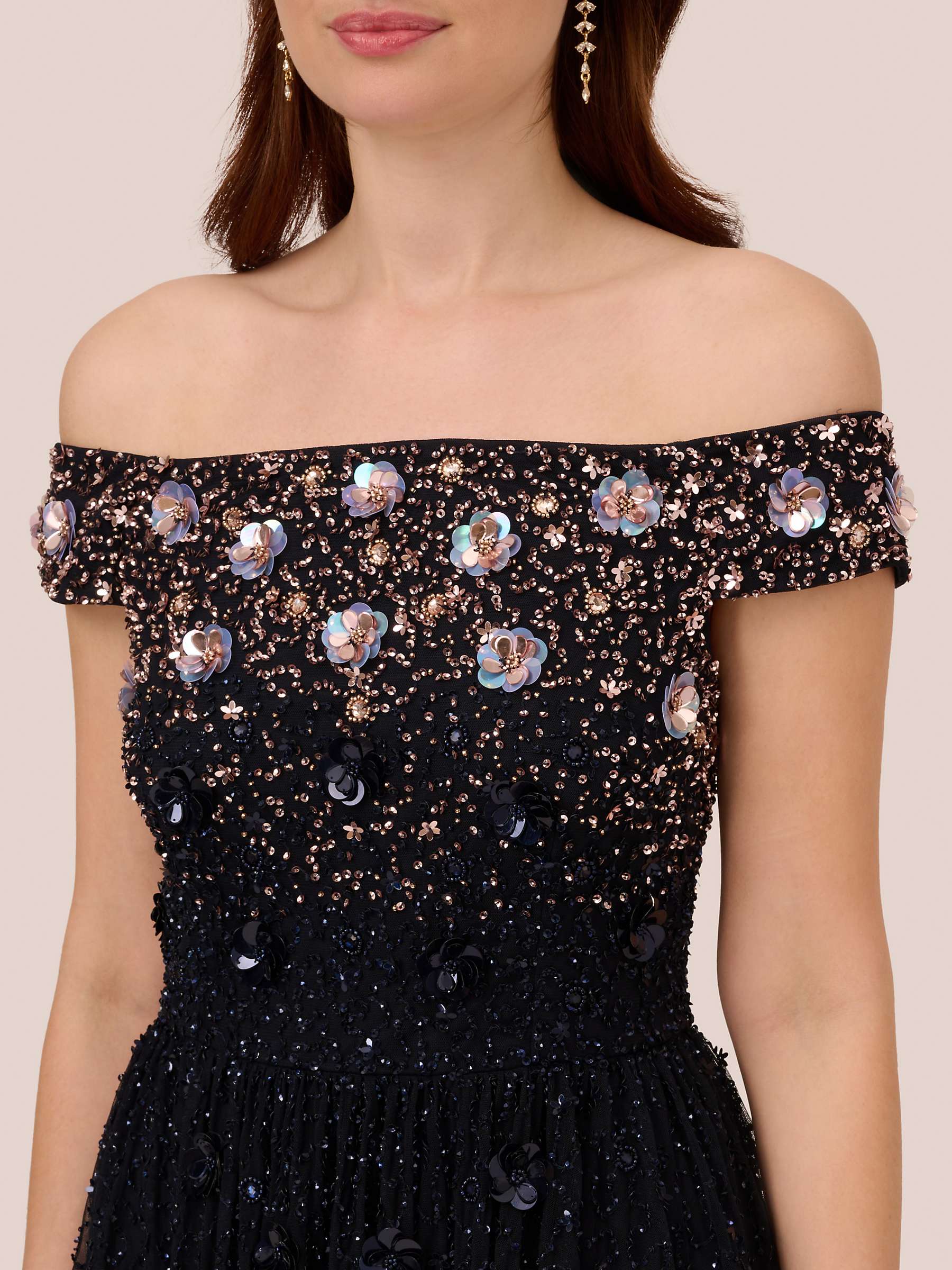 Buy Adrianna Papell Sequin Rosettes Dress, Navy/Rose Gold Online at johnlewis.com