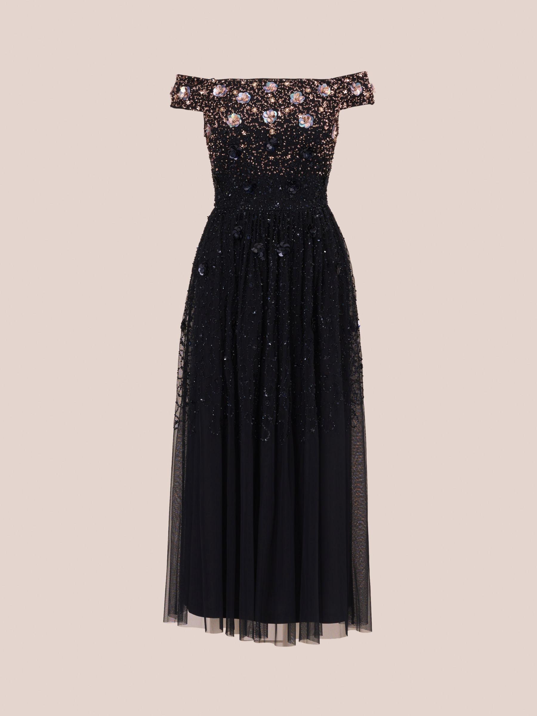 Adrianna Papell Sequin Rosettes Dress, Navy/Rose Gold at John Lewis ...