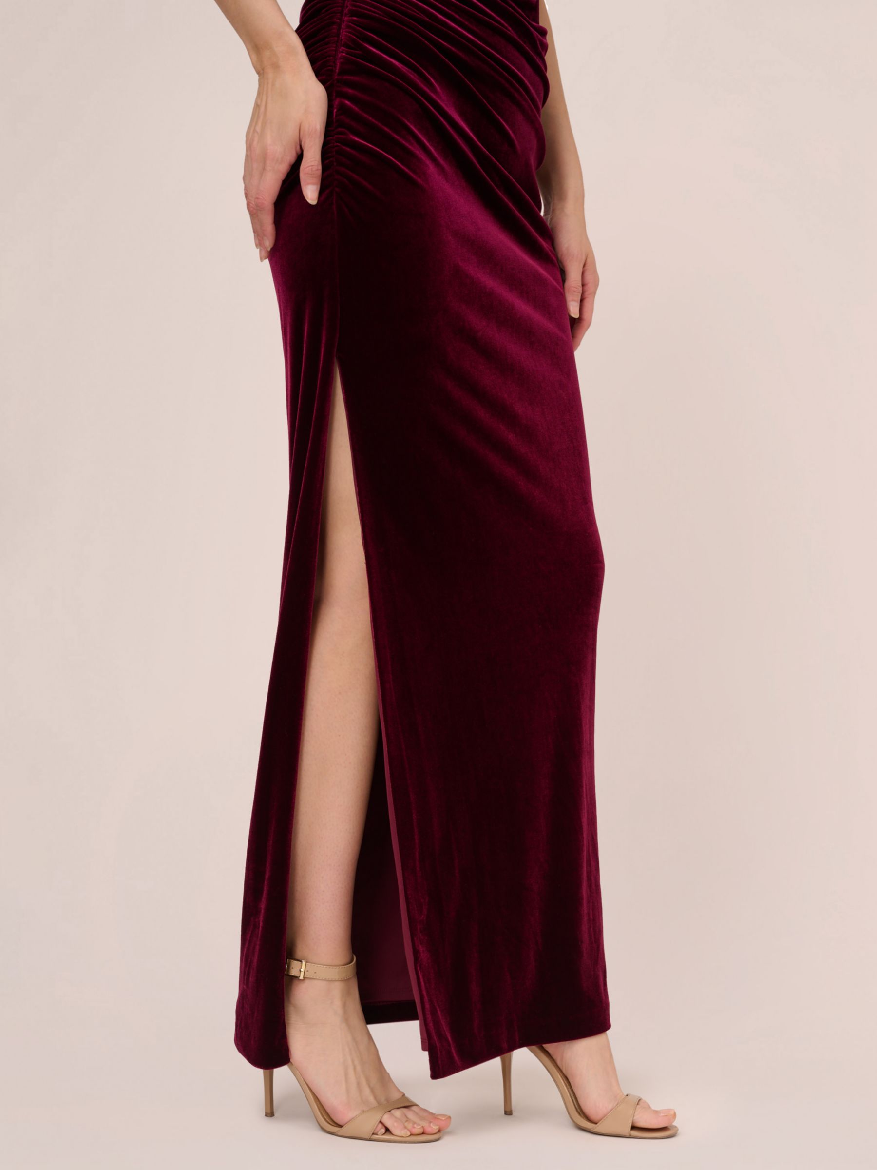 Adrianna Papell Velvet One Shoulder Maxi Dress, Burgundy