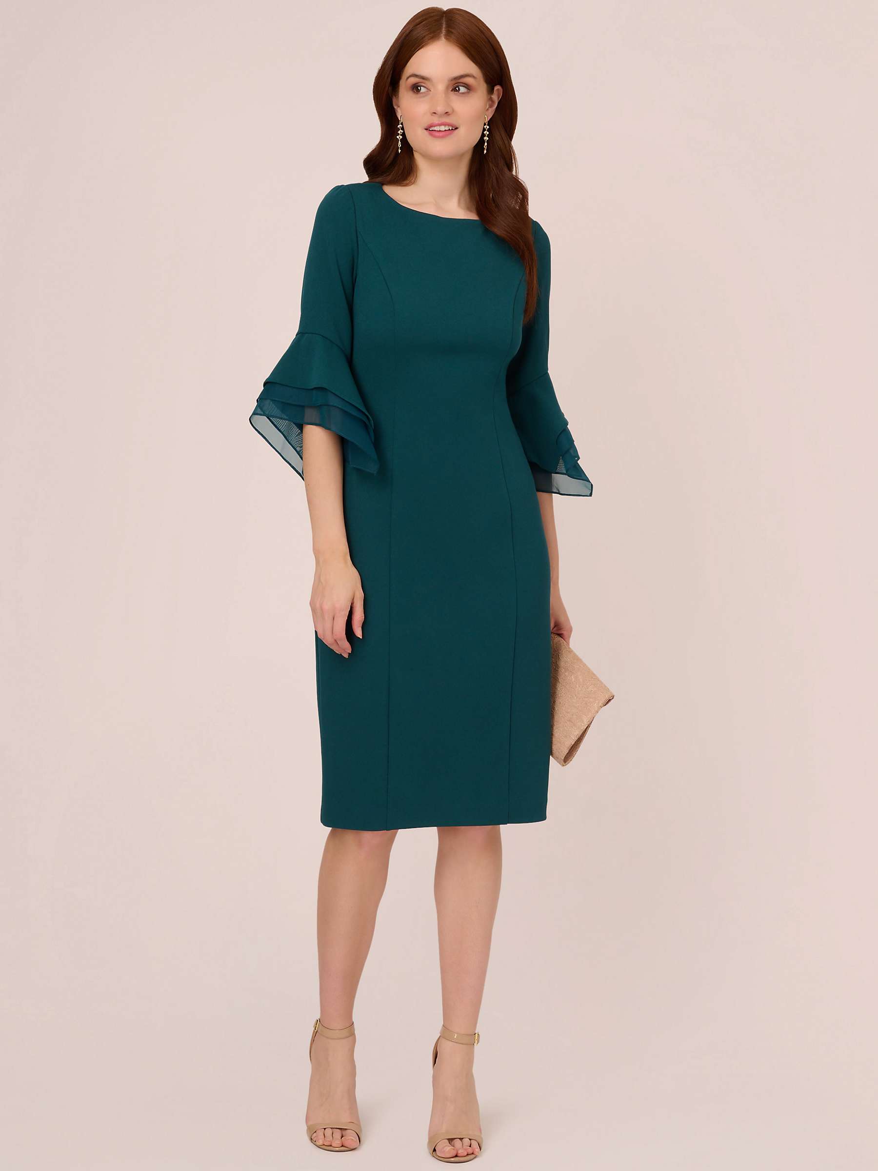 Buy Adrianna Papell Crepe Tiered Sleeve Dress, Hunter Online at johnlewis.com