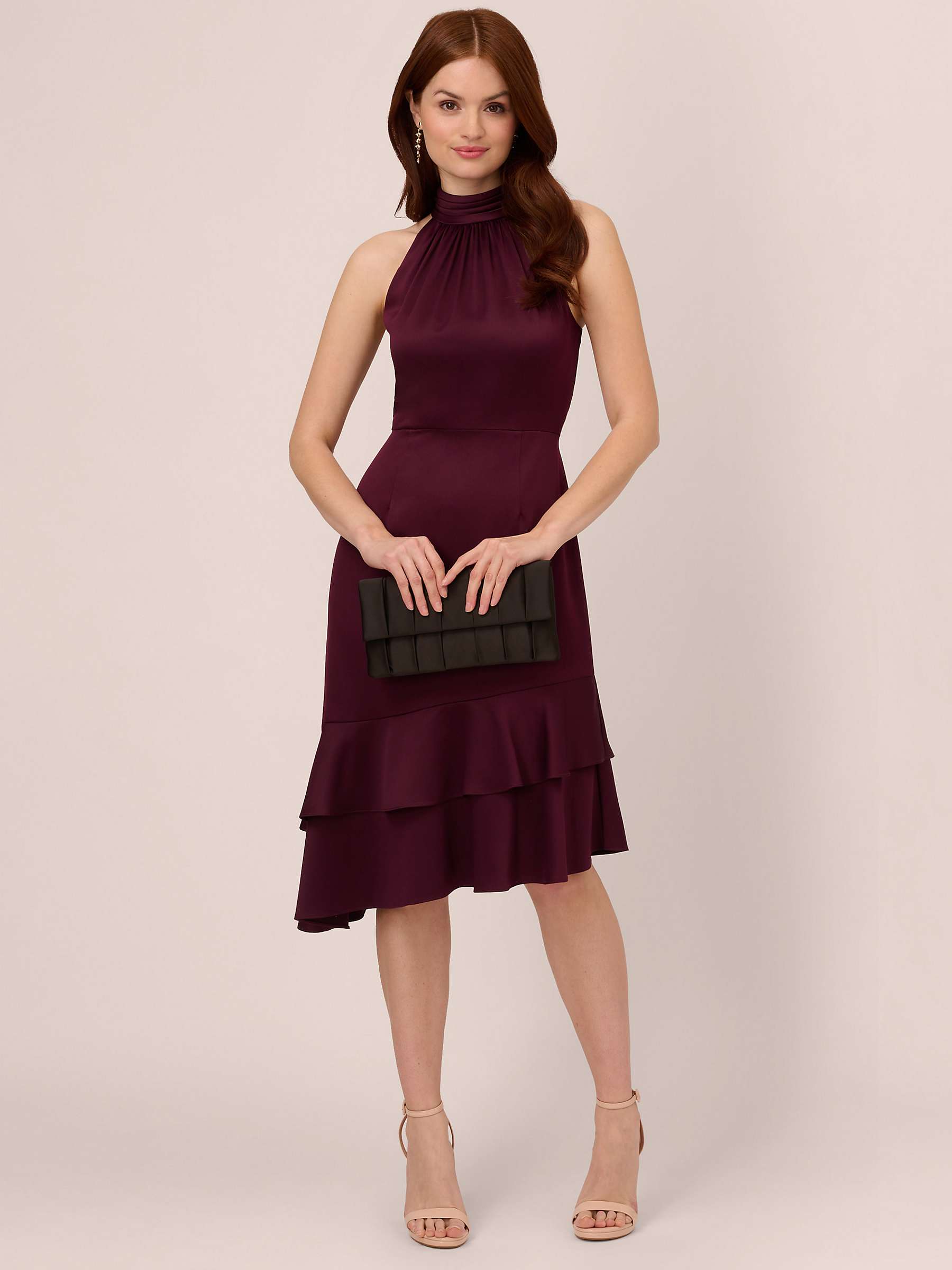 Buy Adrianna Papell Satin Crepe Halterneck Dress, Bordeaux Glow Online at johnlewis.com