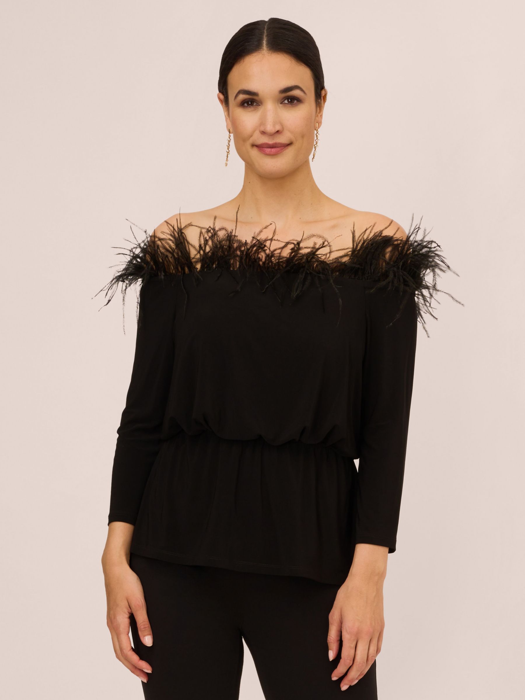 Adrianna Papell Feather Jersey Top Black 6