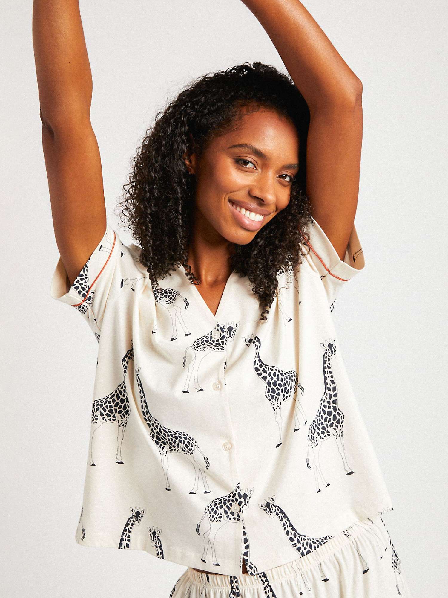 Buy Chelsea Peers Petite Organic Cotton Giraffe Short Shirt Pyjamas, Off White Online at johnlewis.com