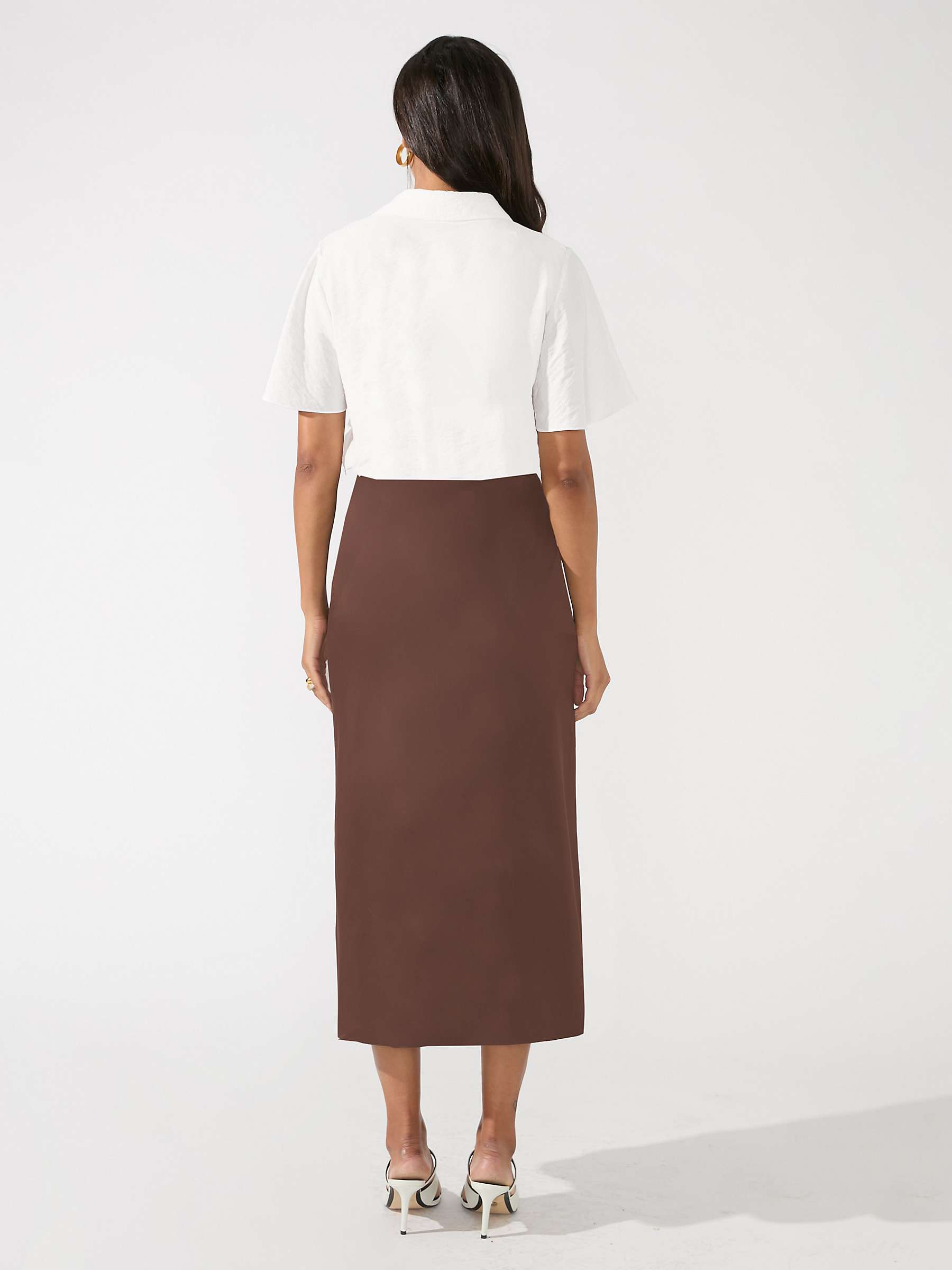 Buy Ro&Zo Petite Brown Satin Midi Skirt, Brown Online at johnlewis.com