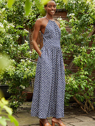 Baukjen Sarai Woodblock Print Maxi Dress, Indigo/Multi