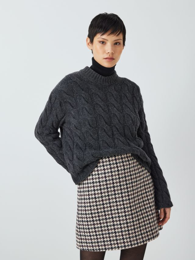 Theory Houndstooth Wool Mini Skirt, Mink/Multi, 8