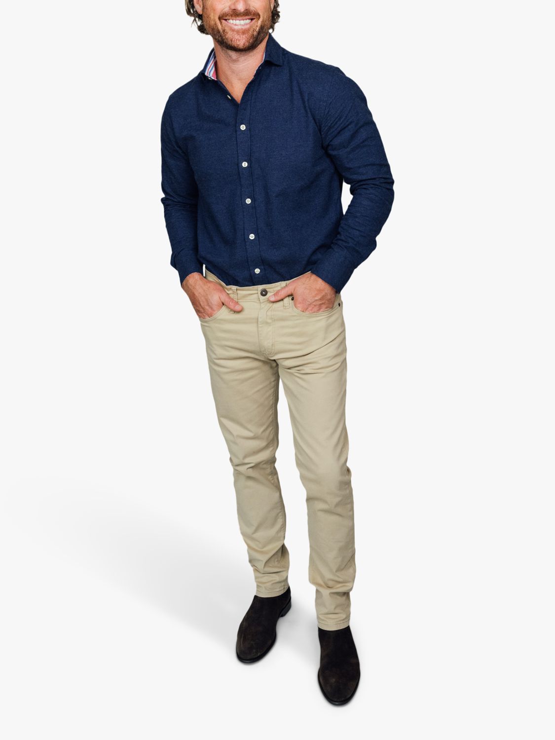 KOY Luxury Cotton Cashmere Blend Shirt, Navy, S