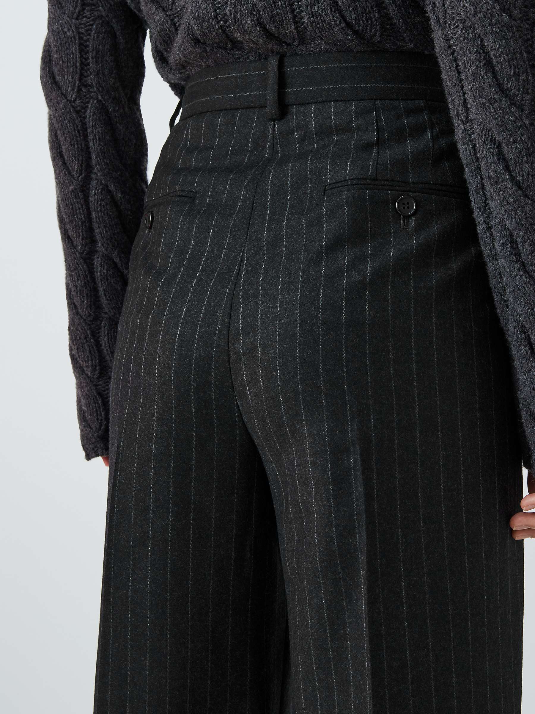 Theory Double Pleat Wool Trousers, Charcoal Melange at John Lewis
