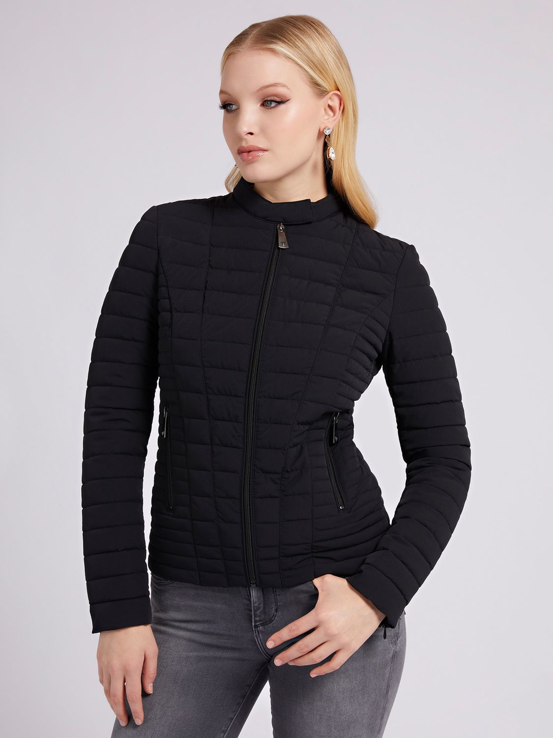 GUESS Recycled Quilted Jacket, Jet Black at John Lewis & Partners