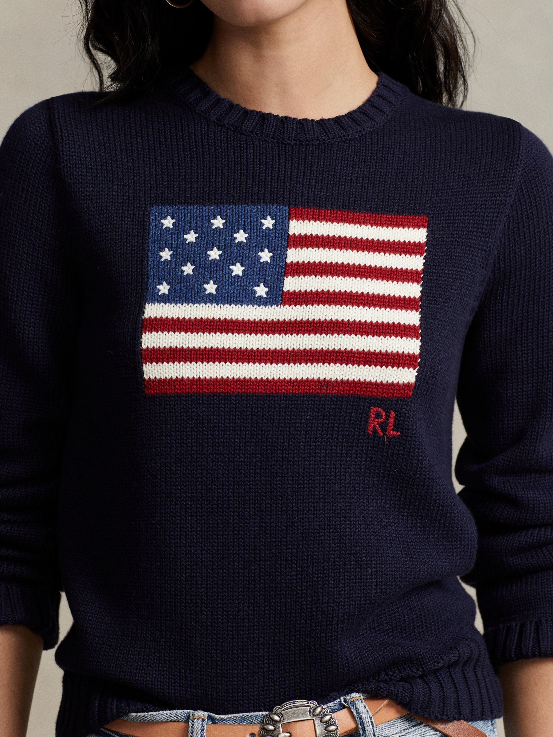 Polo Ralph Lauren American Flag Jumper, Navy at John Lewis & Partners