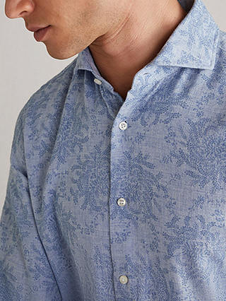 JOOP! Paisley Print Cotton and Wool Blend Shirt, Medium Blue