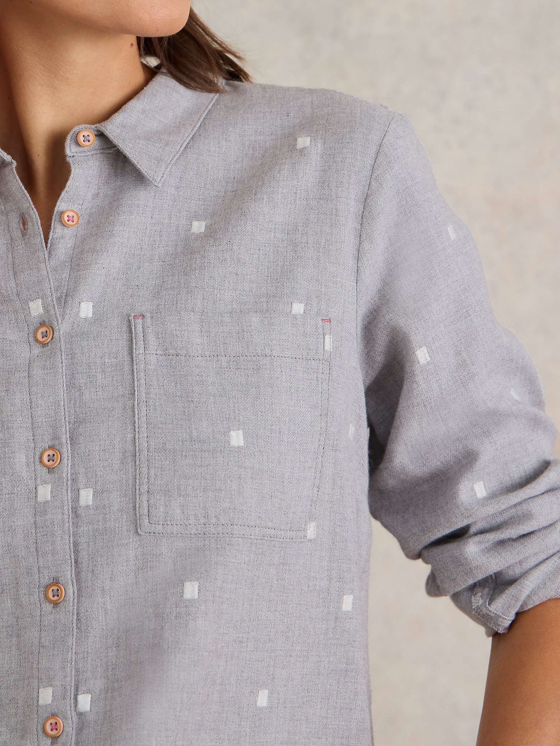 Buy White Stuff Square Embroidery Organic Cotton Shirt, Grey/White Online at johnlewis.com