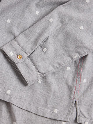 White Stuff Square Embroidery Organic Cotton Shirt, Grey/White