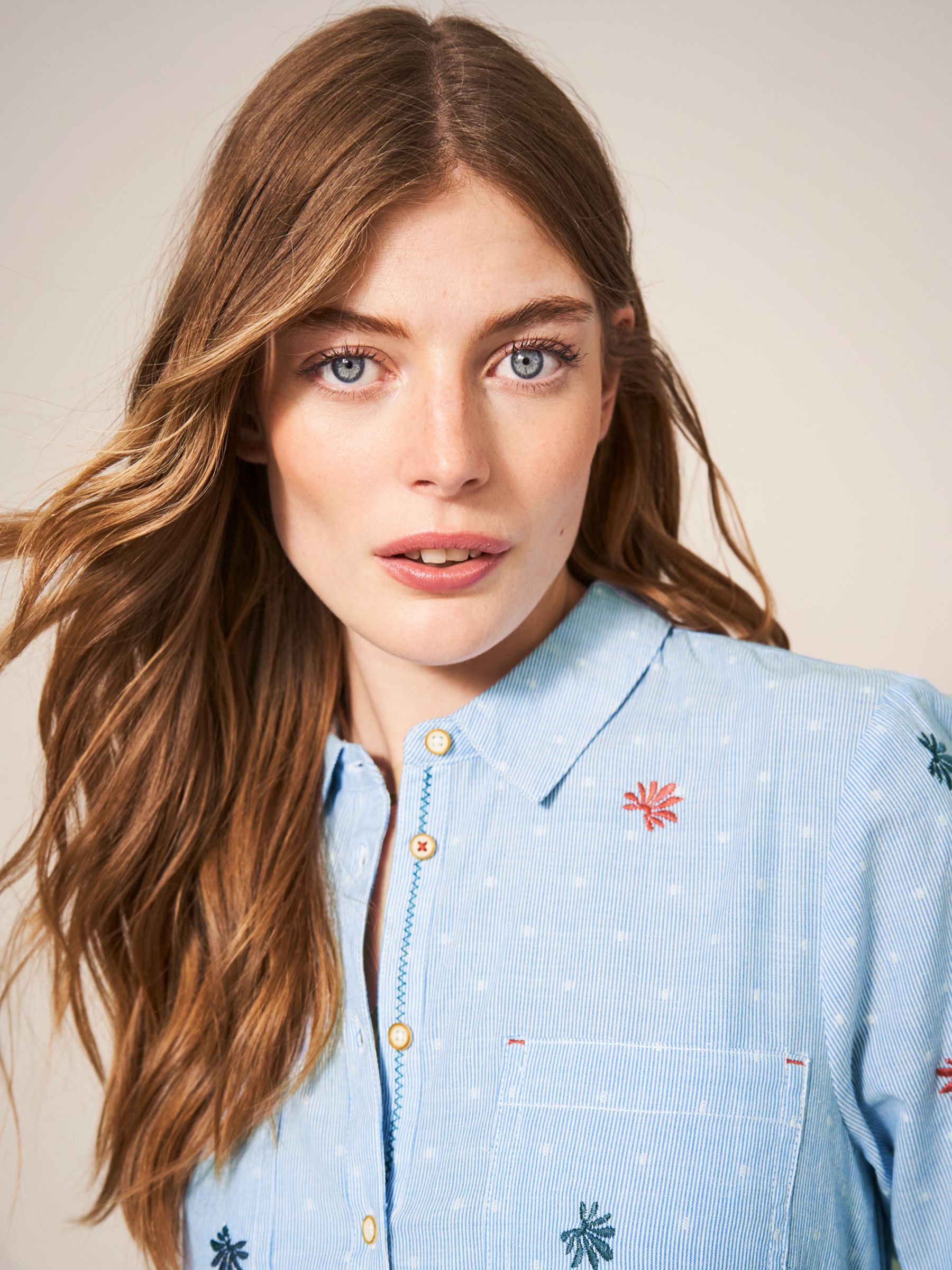 Buy White Stuff Sophie Embroidered Shirt, Blue/Multi Online at johnlewis.com