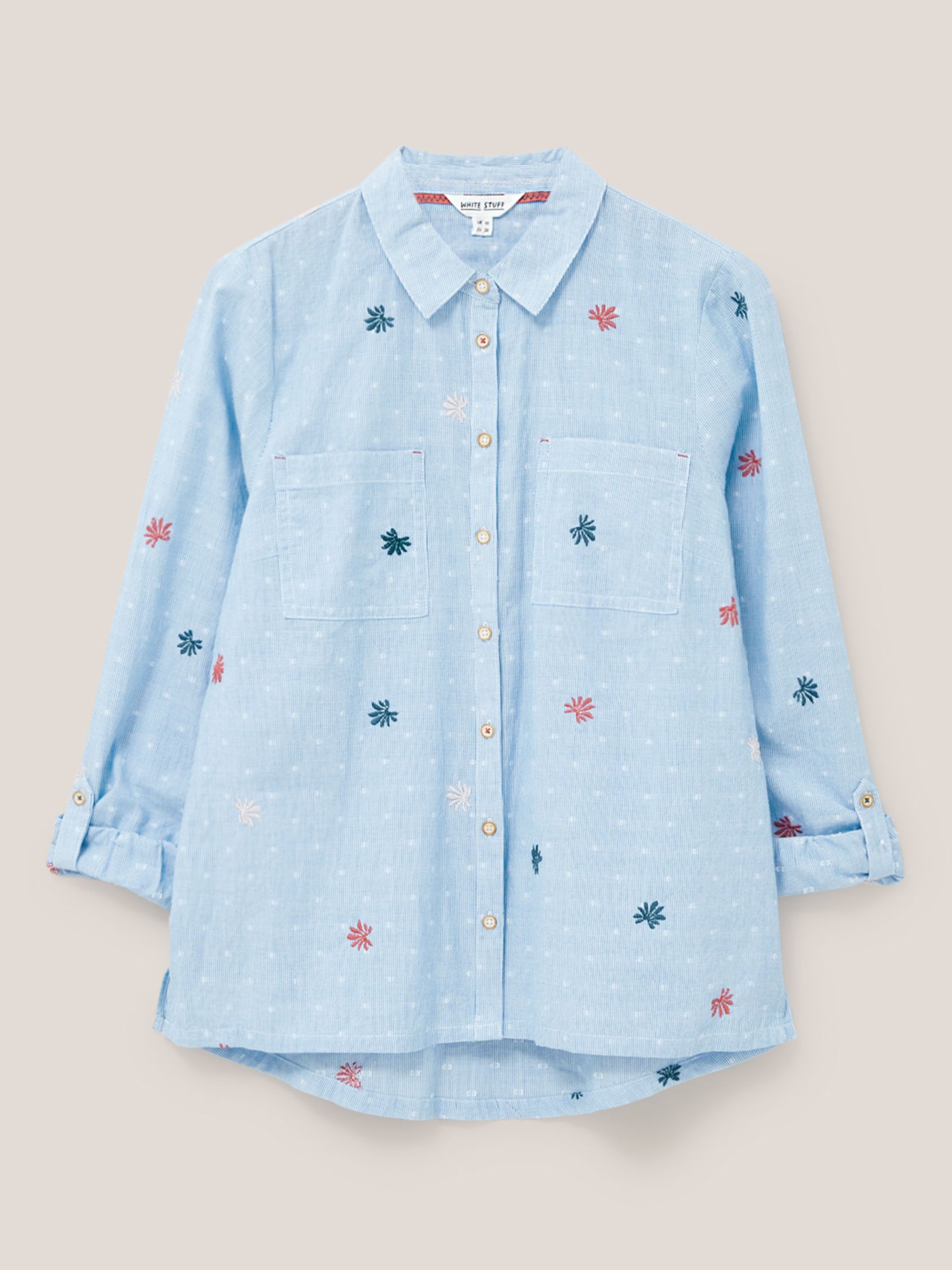 White Stuff Sophie Embroidered Shirt, Blue/Multi