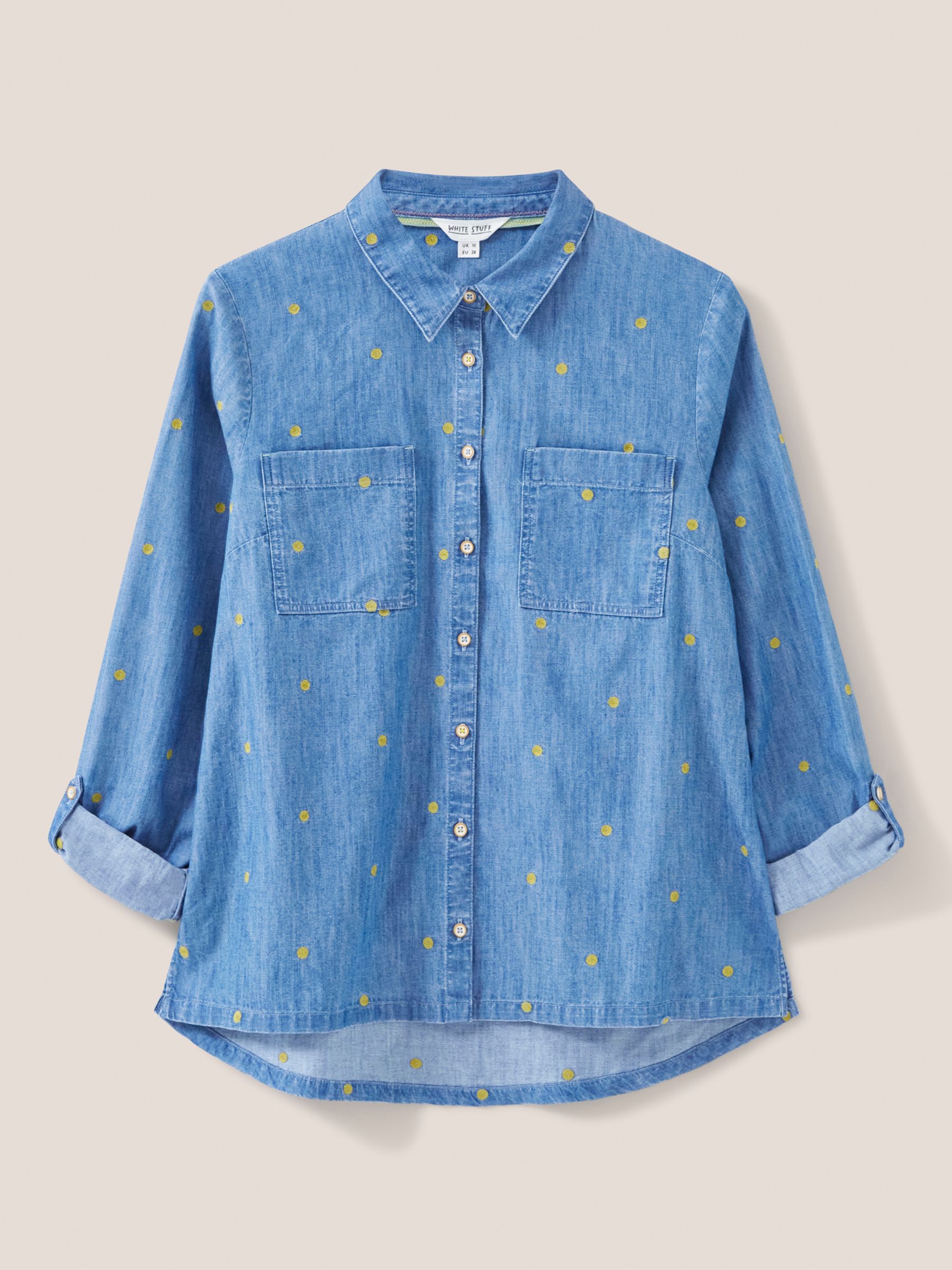 Buy White Stuff Sophie Embroidered Spot Shirt, Denim/Yellow Online at johnlewis.com