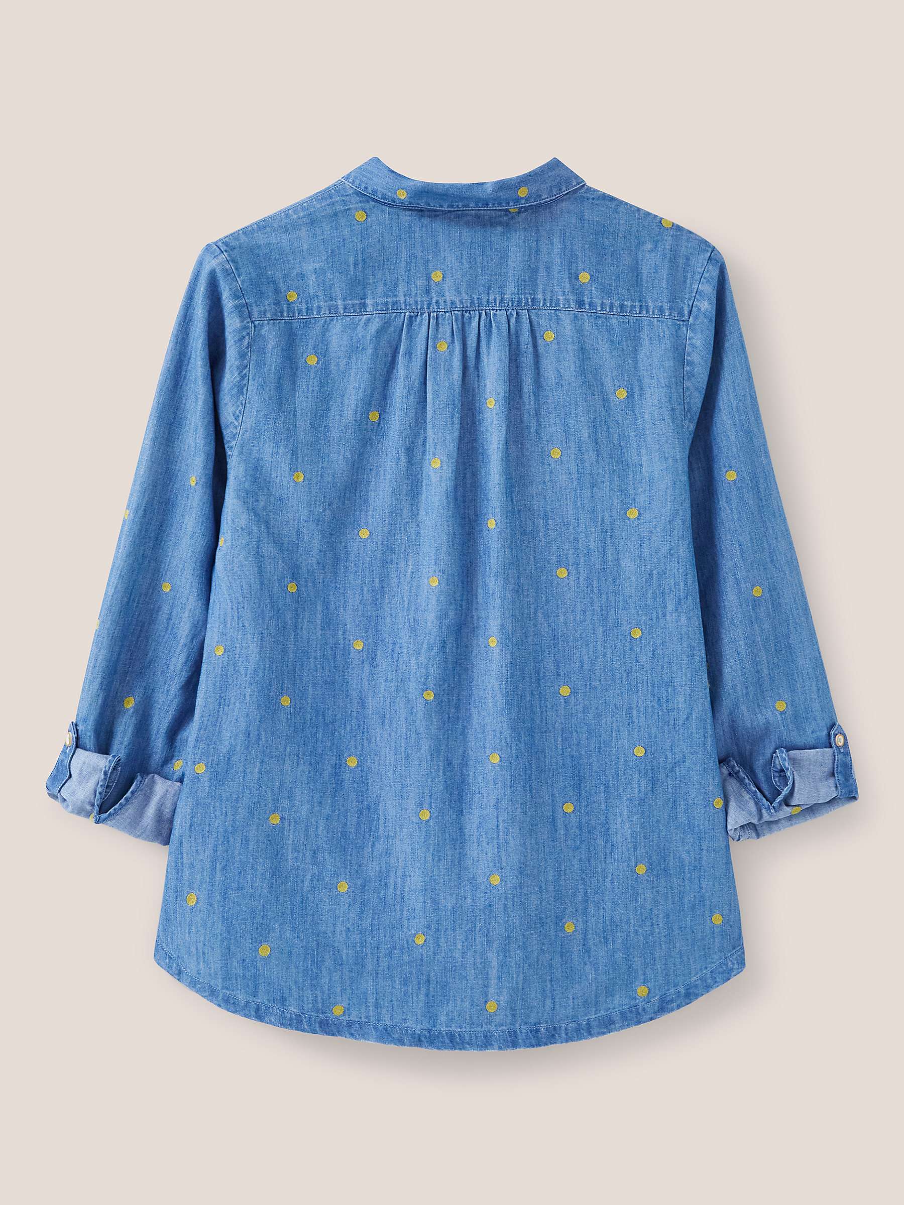 Buy White Stuff Sophie Embroidered Spot Shirt, Denim/Yellow Online at johnlewis.com