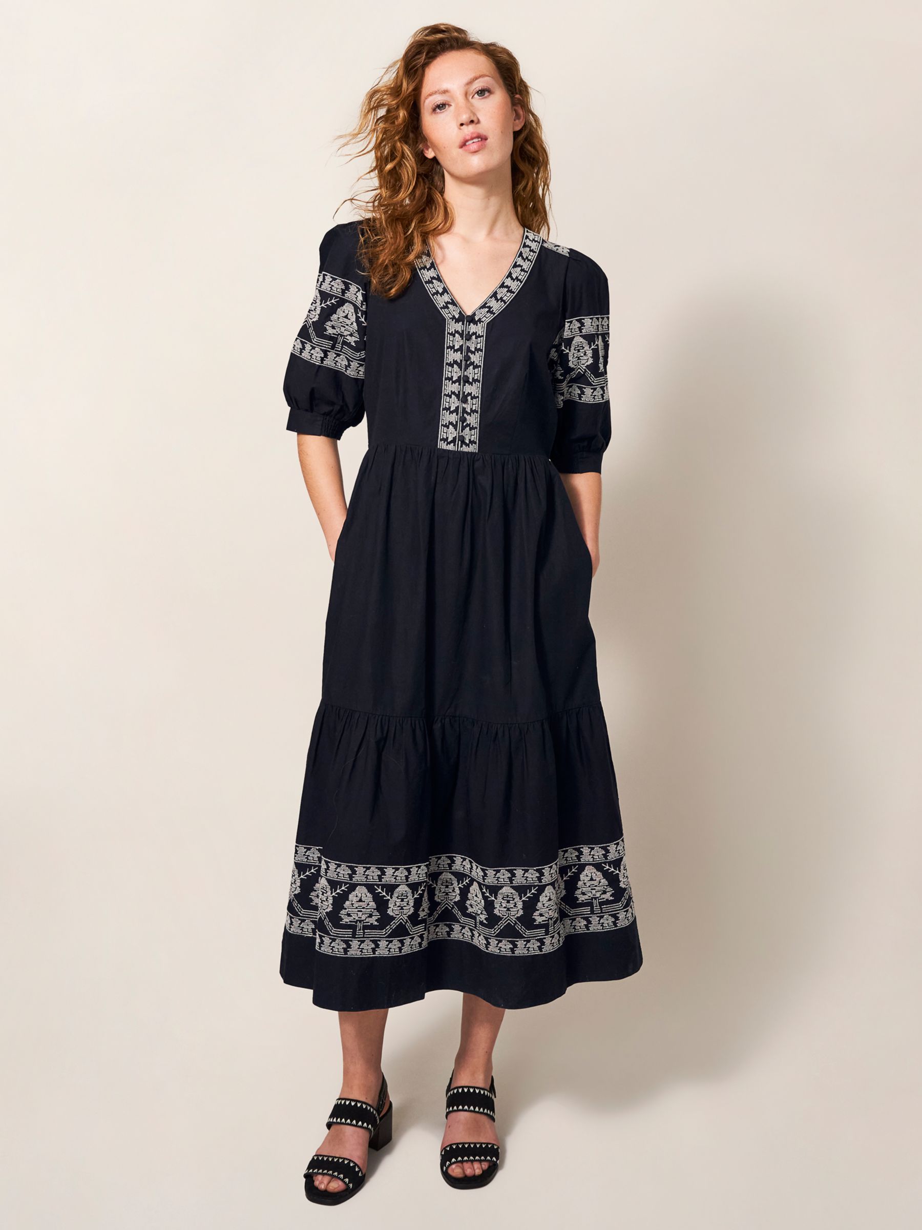Buy White Stuff Dulcie Embroidered Midi Dress, Black Online at johnlewis.com