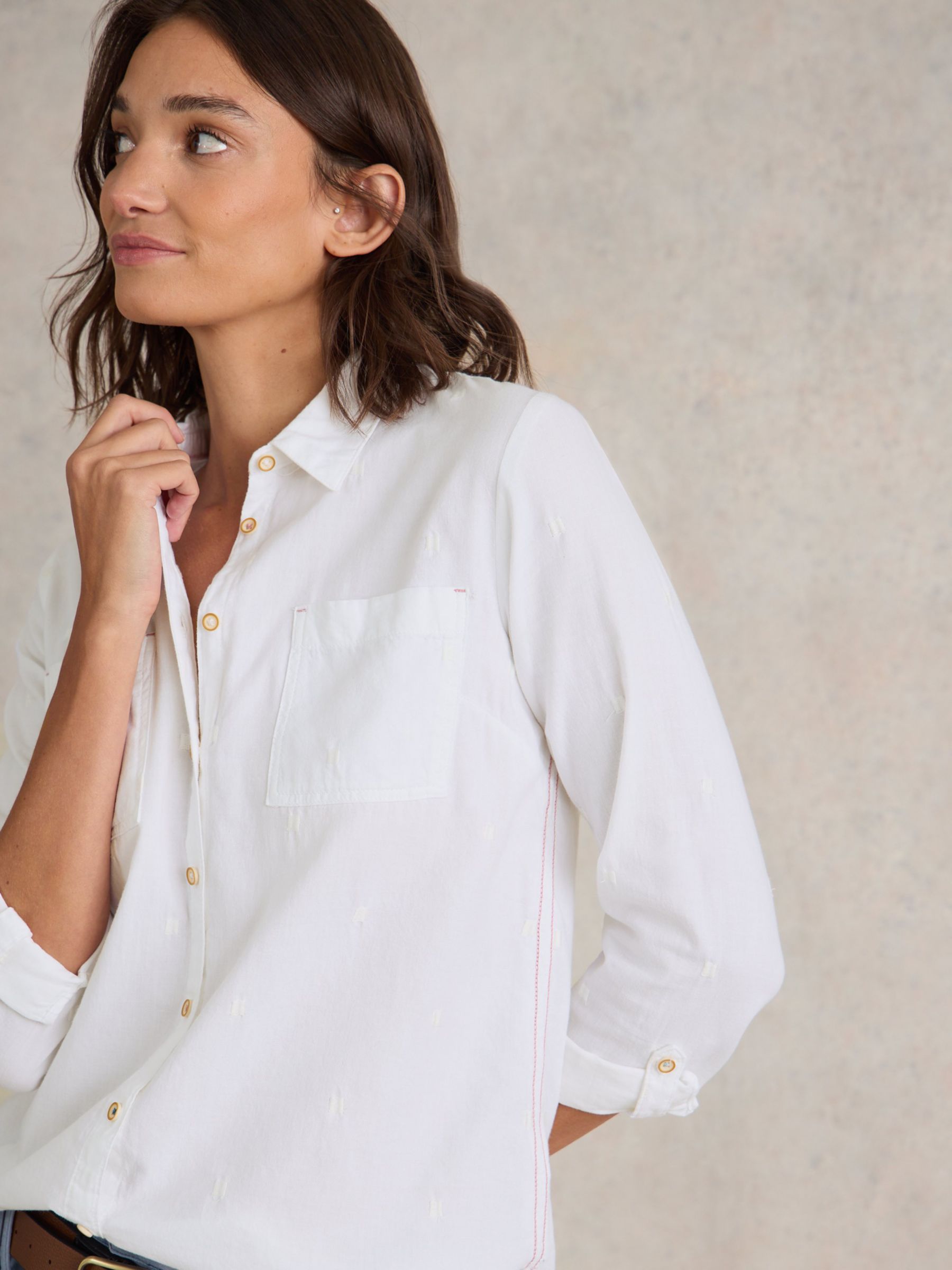 Buy White Stuff Sophie Embroidered Organic Cotton Shirt, Pale Ivory Online at johnlewis.com