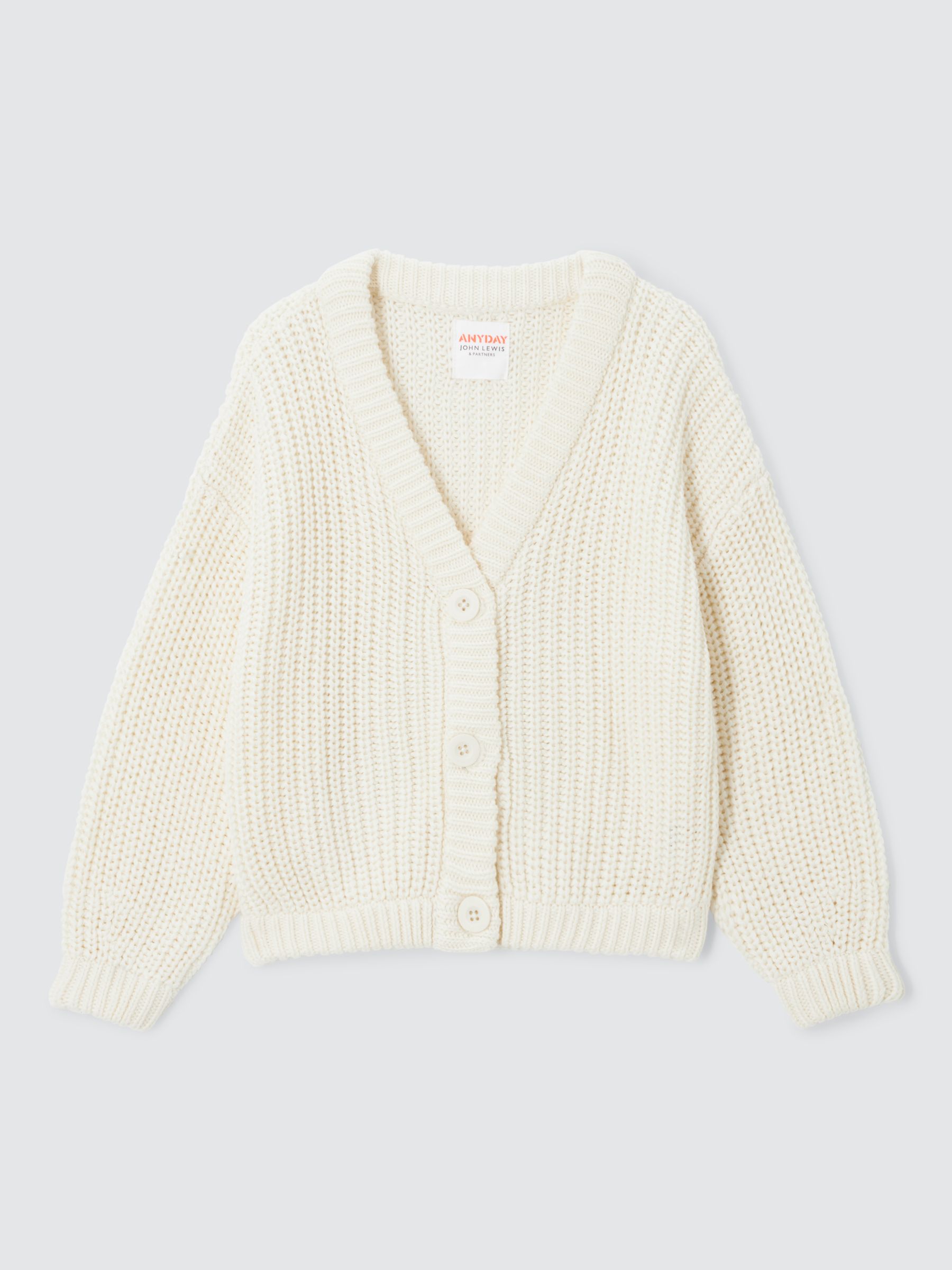John Lewis ANYDAY Kids' Chunky Knit Cardigan, Off White, 9 years
