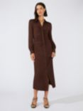 Ro&Zo Petite Jersey Ruched Front Midi Shirt Dress, Brown