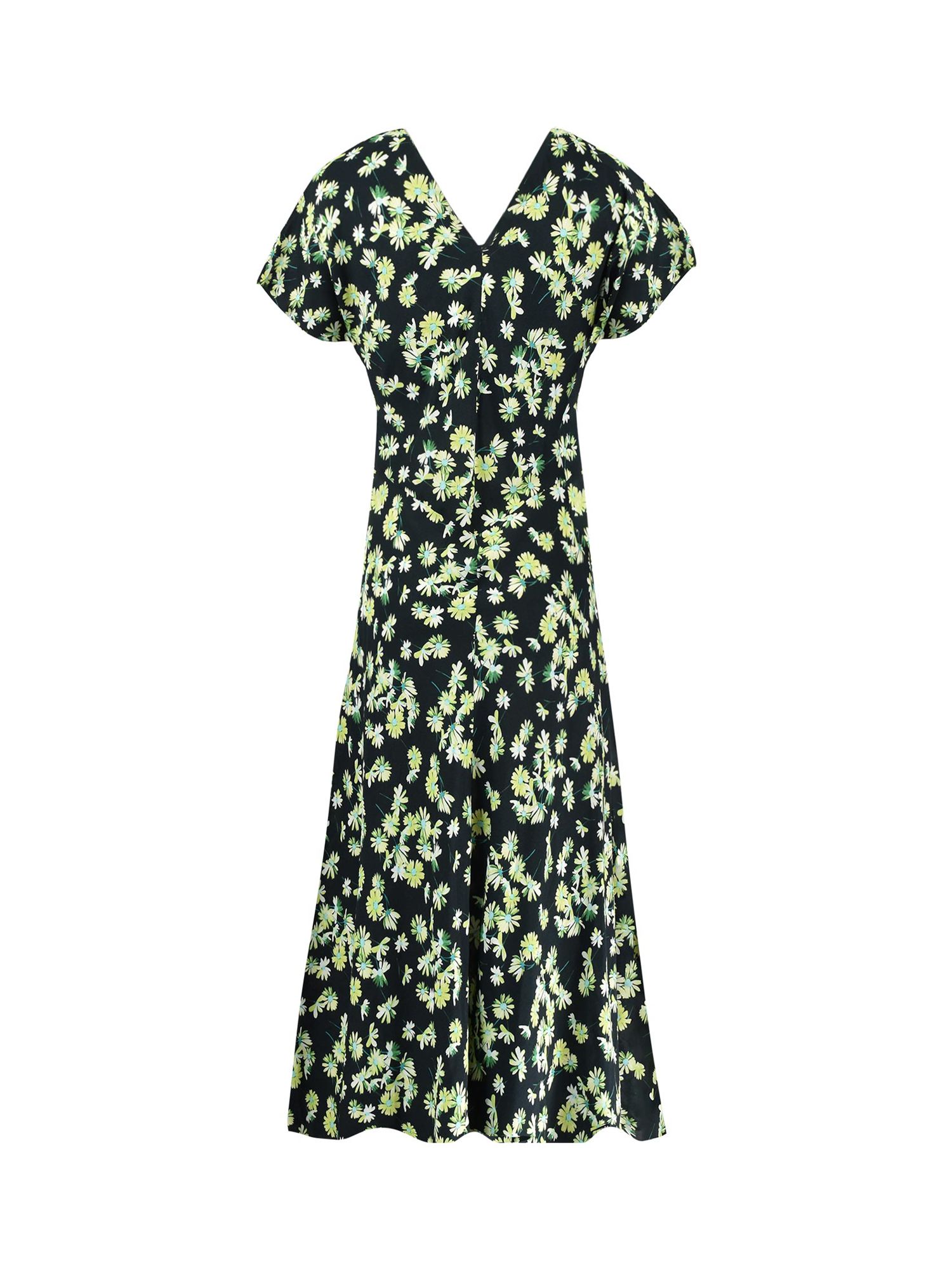 Ro&Zo Petite Daisy Floral V Neck Midi Swing Dress, Green, 8