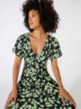 Ro&Zo Daisy Floral V Neck Midi Swing Dress, Green