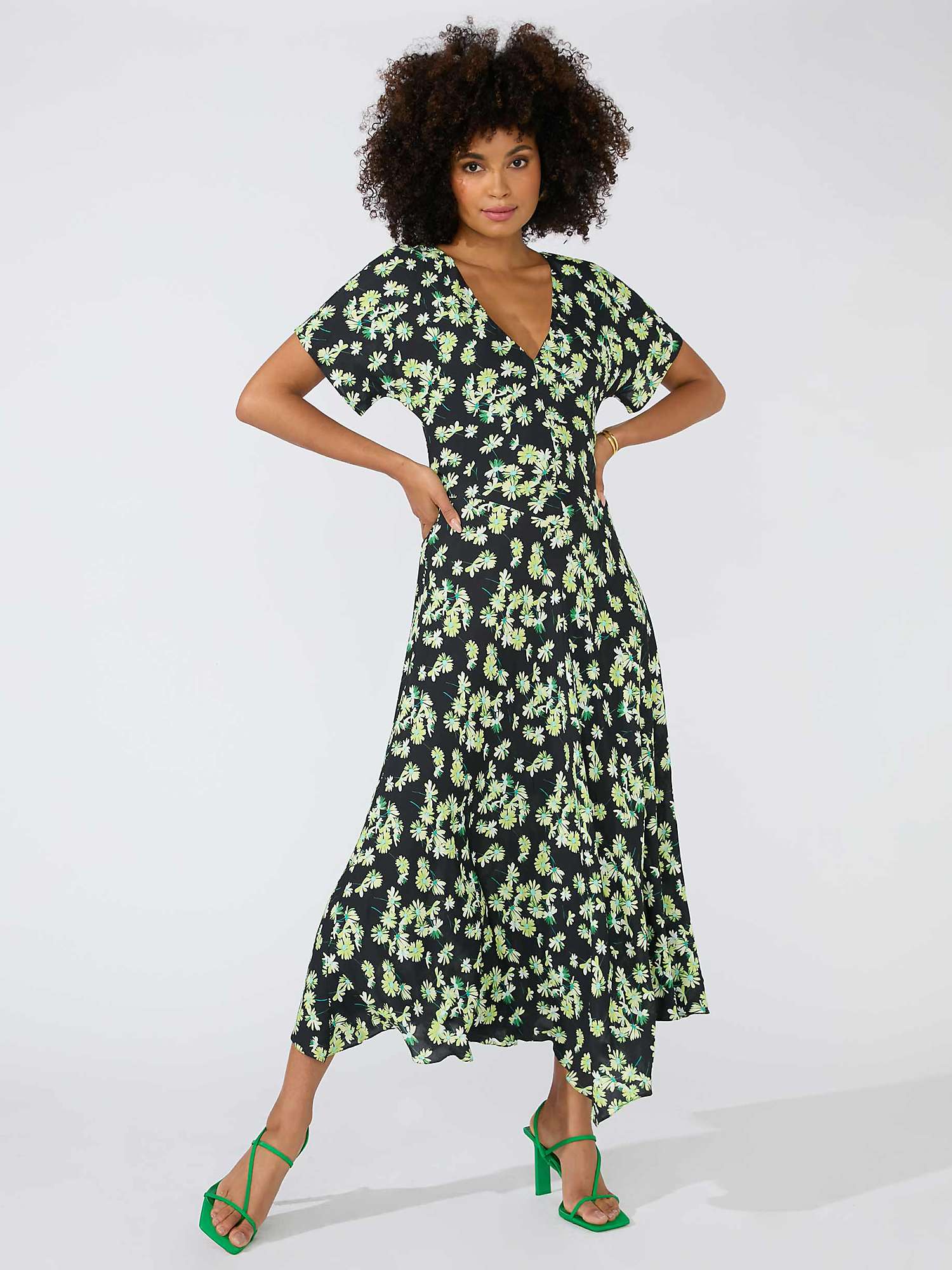 Buy Ro&Zo Daisy Floral V Neck Midi Swing Dress, Green Online at johnlewis.com