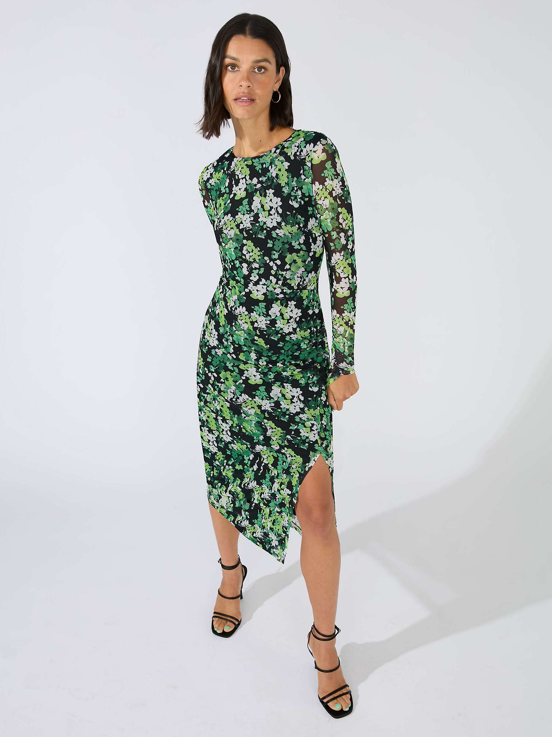 Buy Ro&Zo Petite Floral Mesh Split Side Midi Bodycon Dress, Green Online at johnlewis.com