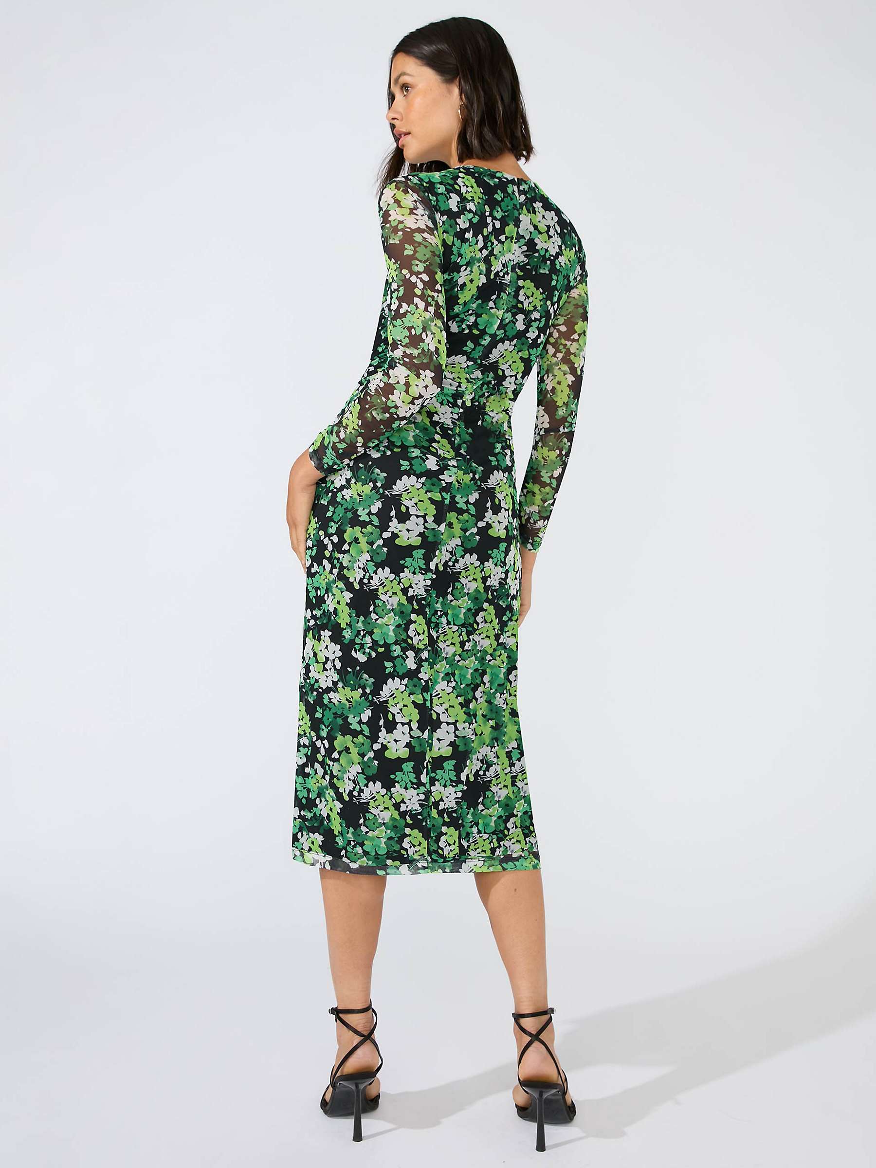 Buy Ro&Zo Petite Floral Mesh Split Side Midi Bodycon Dress, Green Online at johnlewis.com