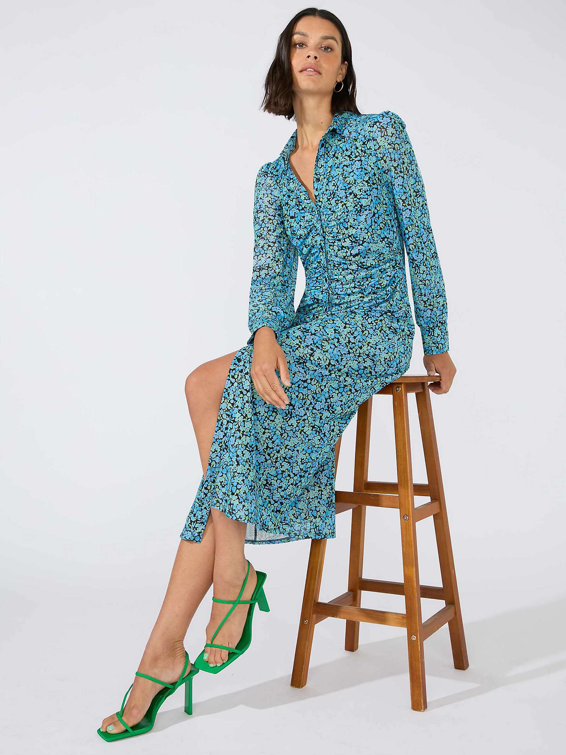 Buy Ro&Zo Petite Floral Mesh Midi Shirt Dress, Blue Online at johnlewis.com