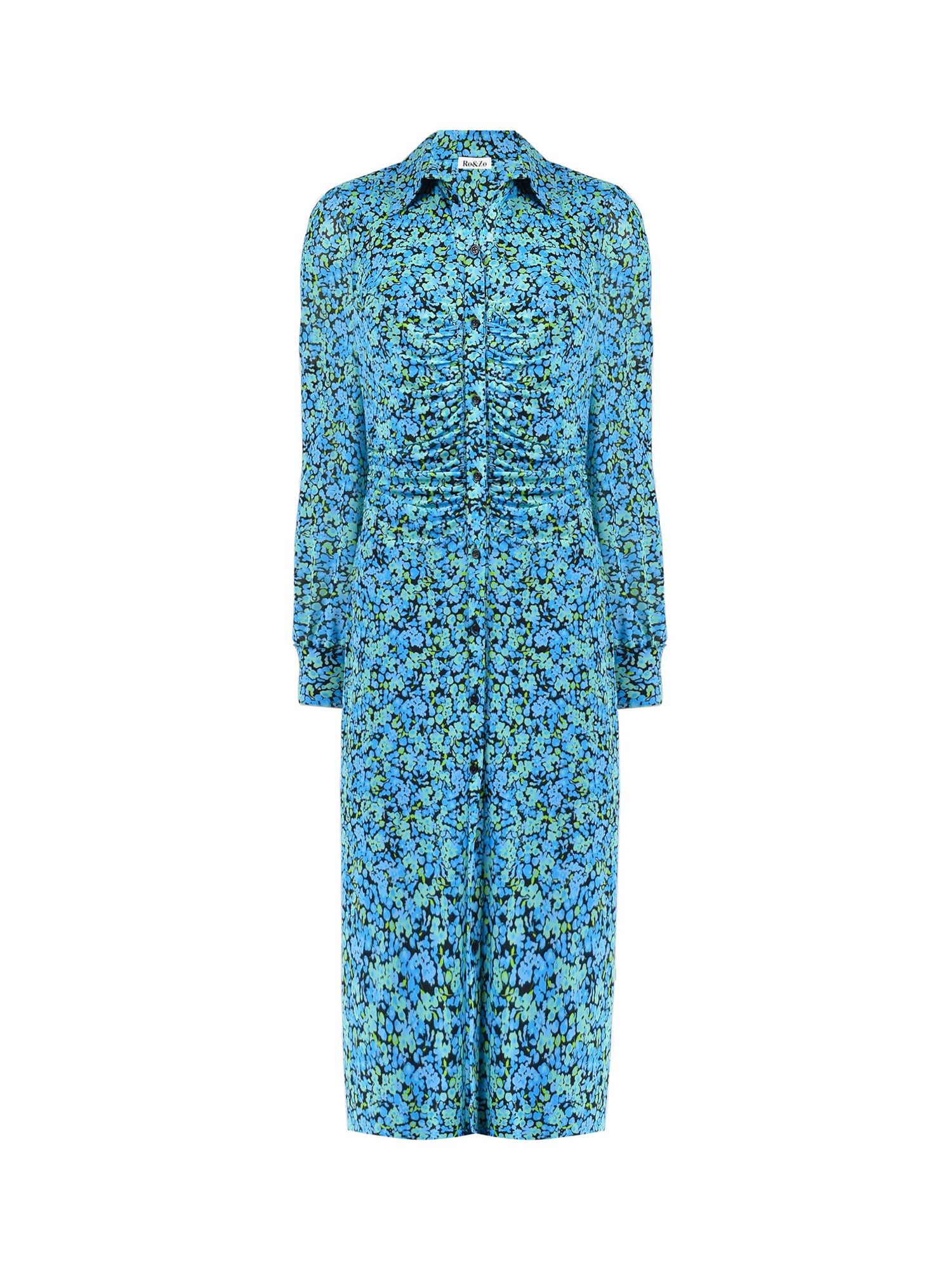 Ro&Zo Floral Mesh Midi Shirt Dress, Blue at John Lewis & Partners