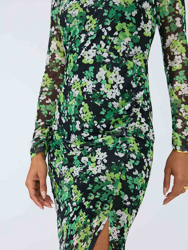 Ro&Zo Floral Mesh Split Side Midi Bodycon Dress, Green