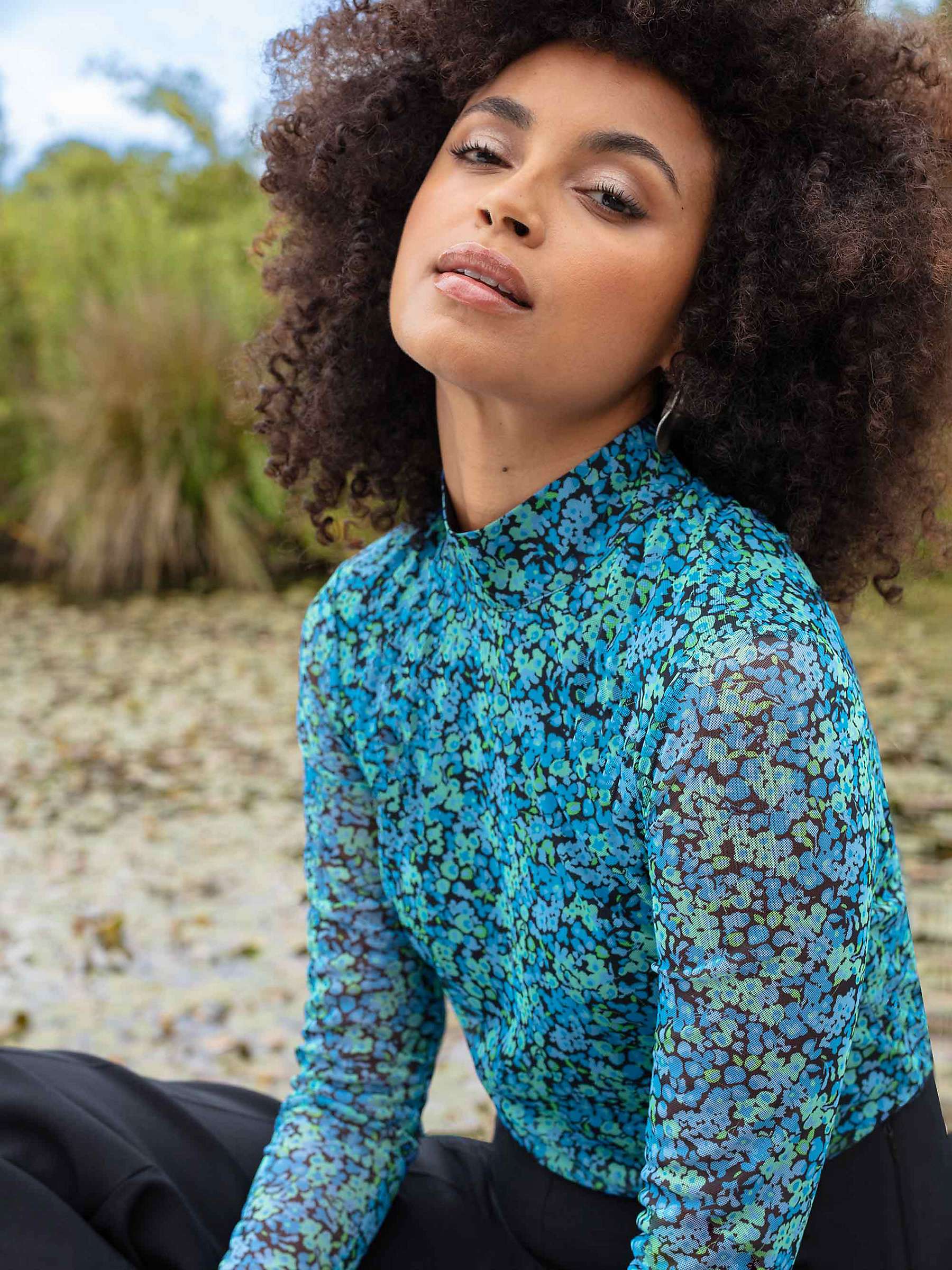 Buy Ro&Zo Floral Mesh Shirt, Blue Online at johnlewis.com