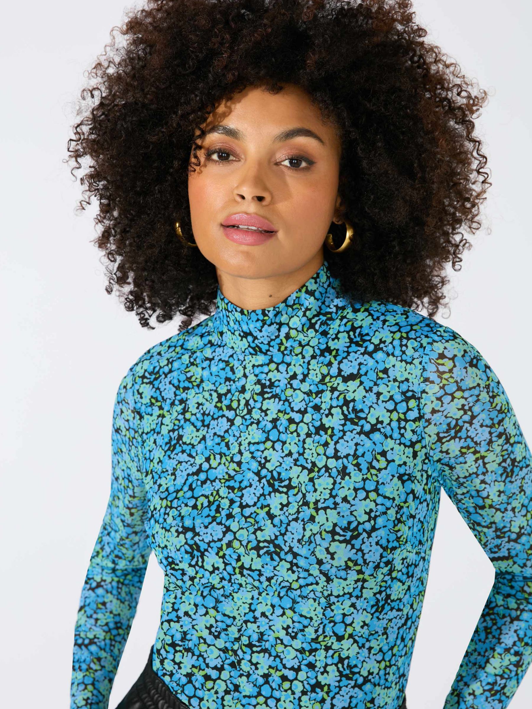 Ro&Zo Floral Mesh Shirt, Blue at John Lewis & Partners