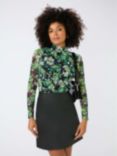 Ro&Zo Floral Mesh Button Front Blouse, Green