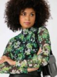 Ro&Zo Floral Mesh Button Front Blouse, Green
