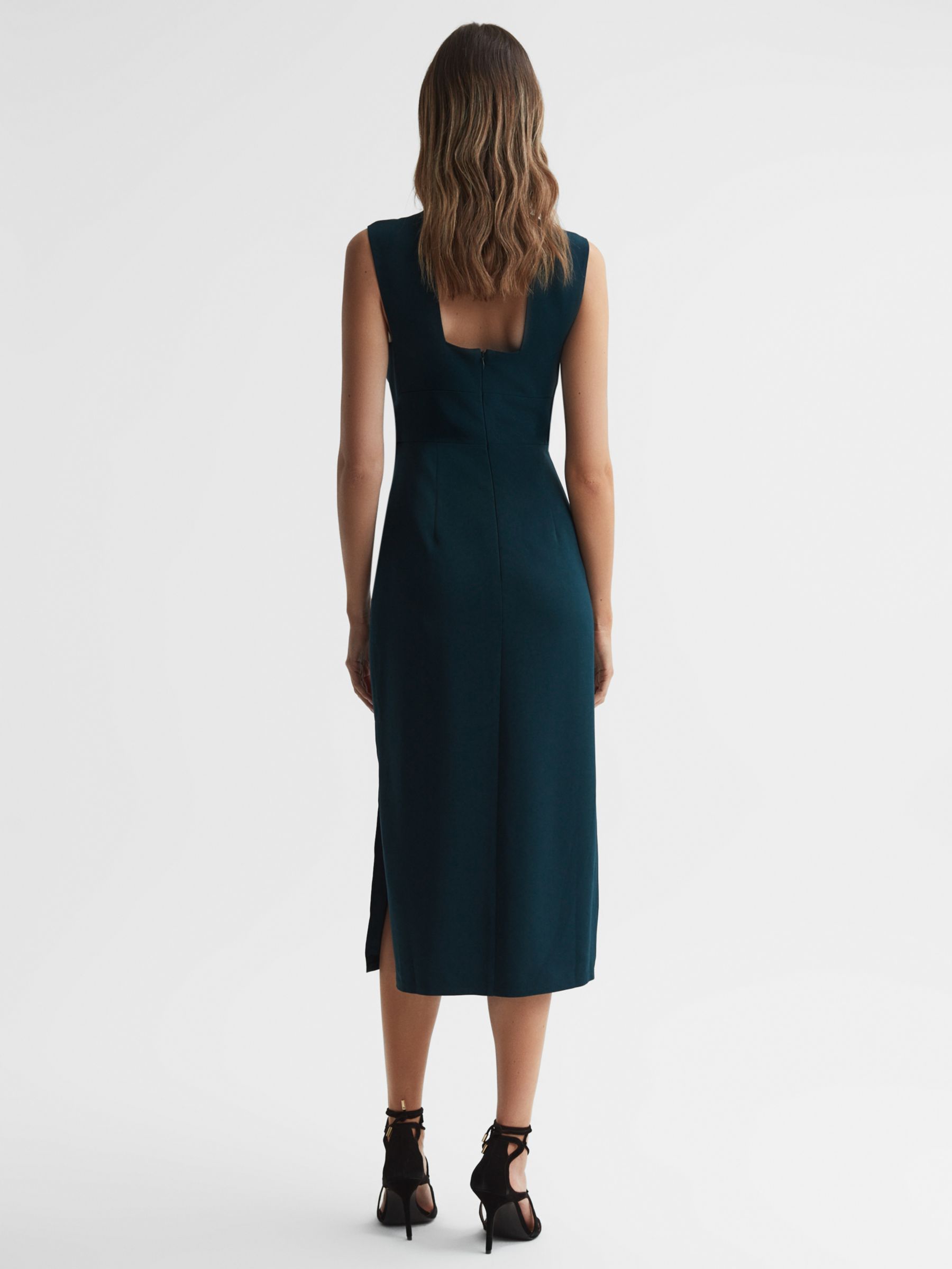 Reiss Jayla Plunge Neck Midi Dress, Teal at John Lewis & Partners