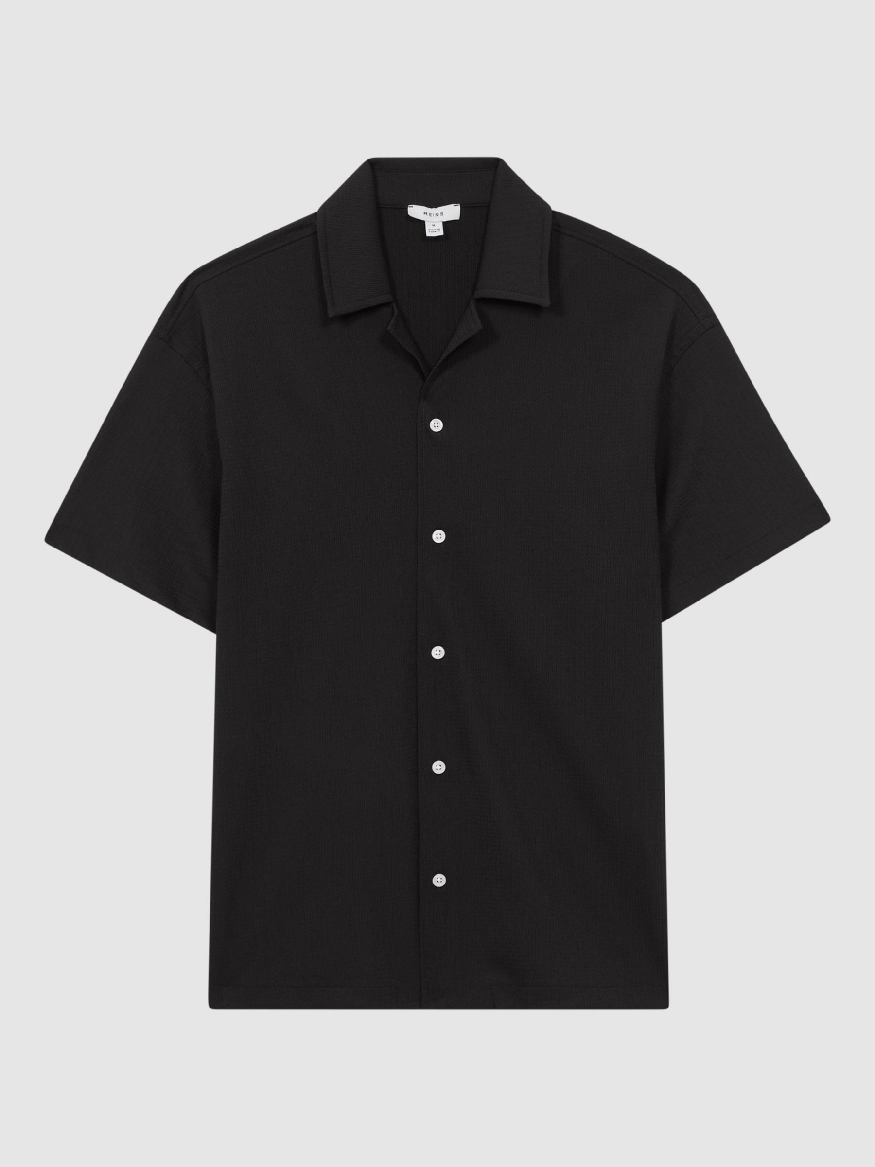 Reiss Darcy Short Sleeve Textured Shirt, Black at John Lewis & Partners