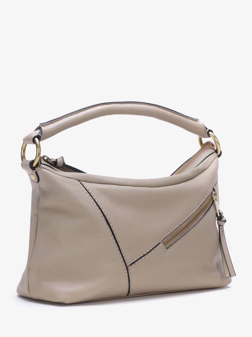 Mint Velvet Zip Top Leather Shoulder Bag, Natural at John Lewis & Partners