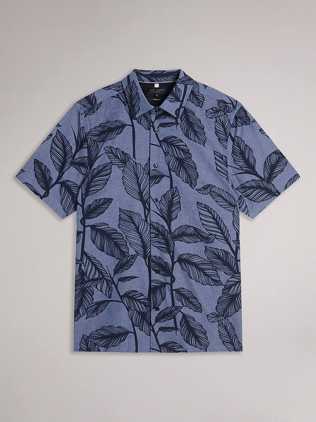 Ted Baker Howth Leaf Print Shirt, Blue/Multi