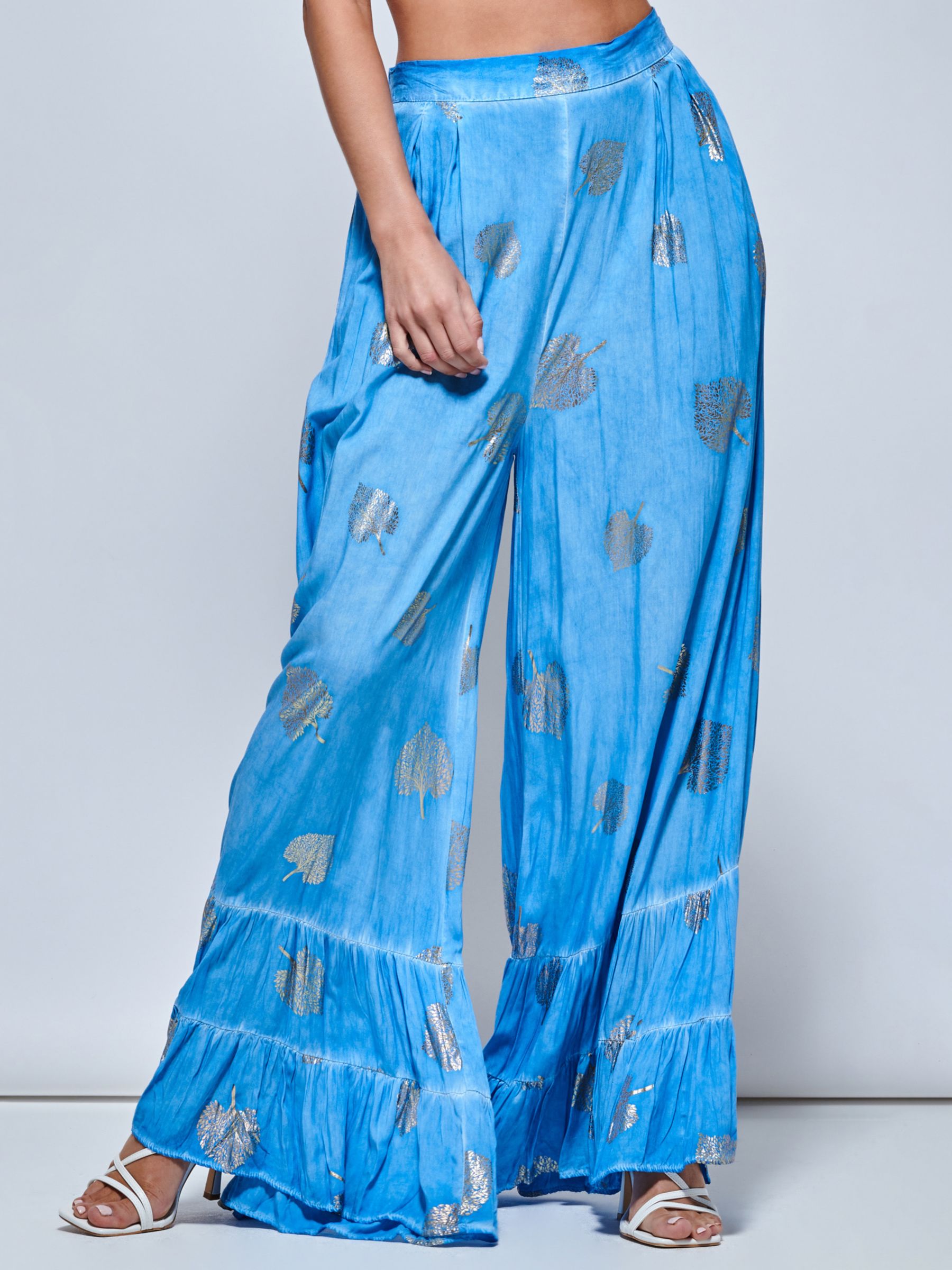 Jolie Moi Abstract Print Palazzo Style Holiday Pants, Blue Abstract, One Size