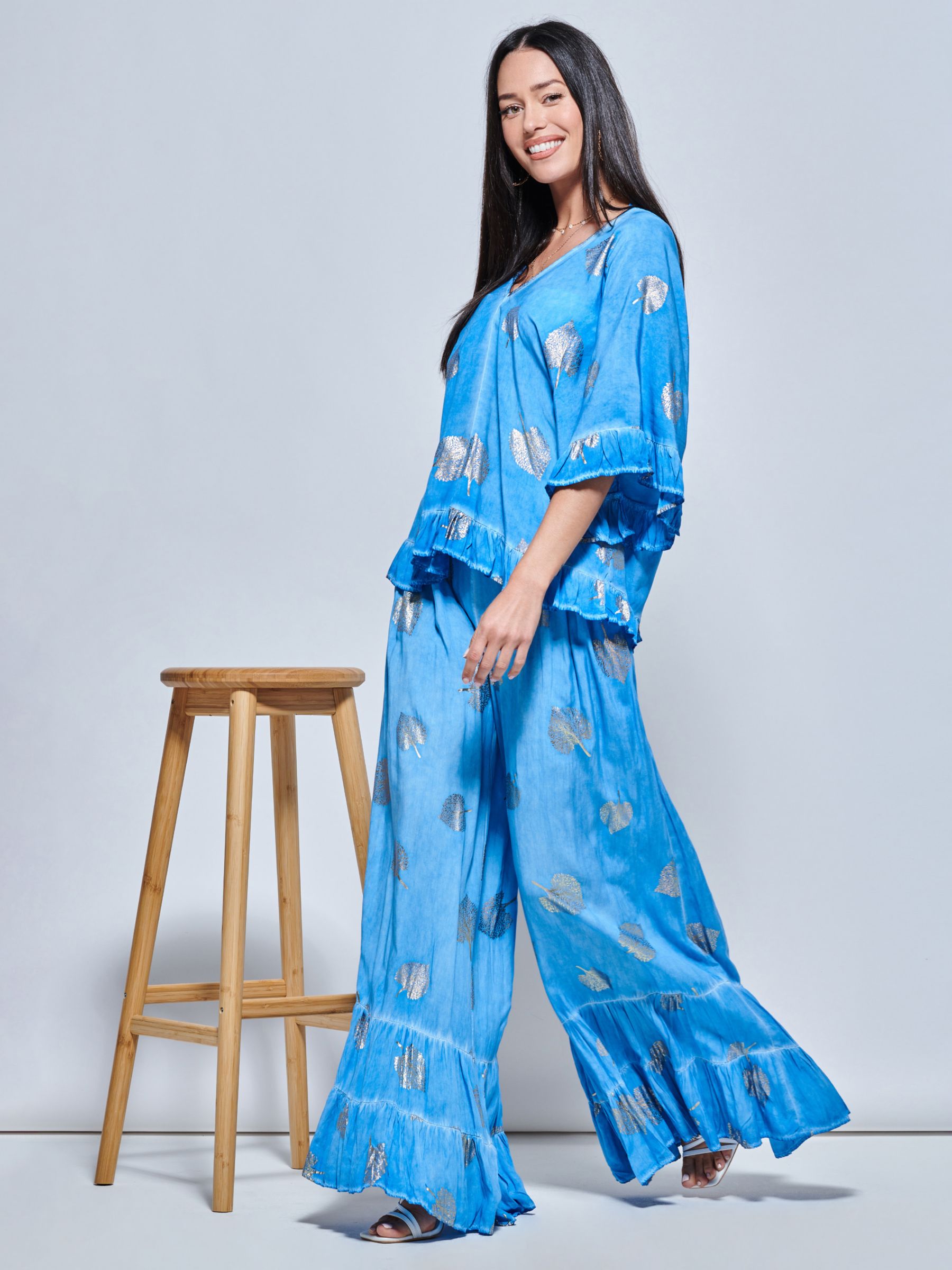 Buy Jolie Moi Abstract Print Palazzo Style Holiday Pants, Blue Abstract Online at johnlewis.com