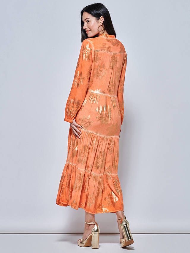 Jolie Moi Floral Tiered Shirt Midi Dress, Orange