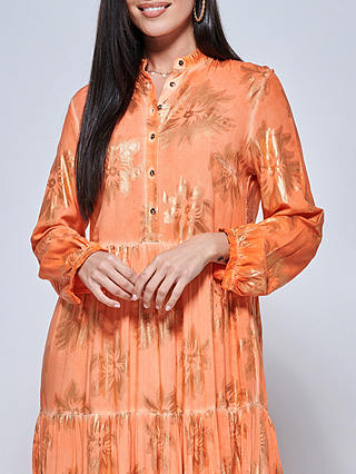 Jolie Moi Floral Tiered Shirt Midi Dress, Orange