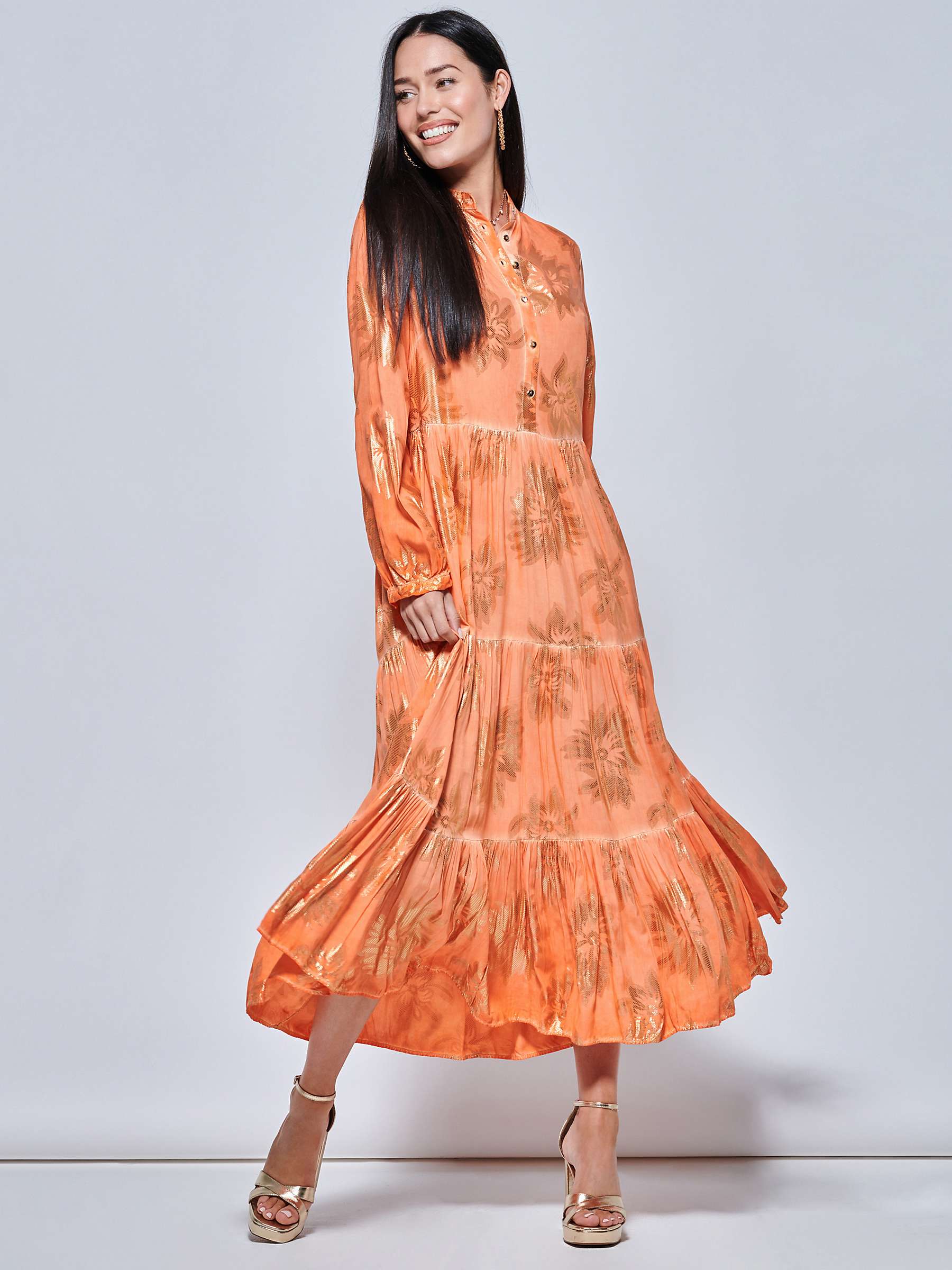 Buy Jolie Moi Floral Tiered Shirt Midi Dress, Orange Online at johnlewis.com