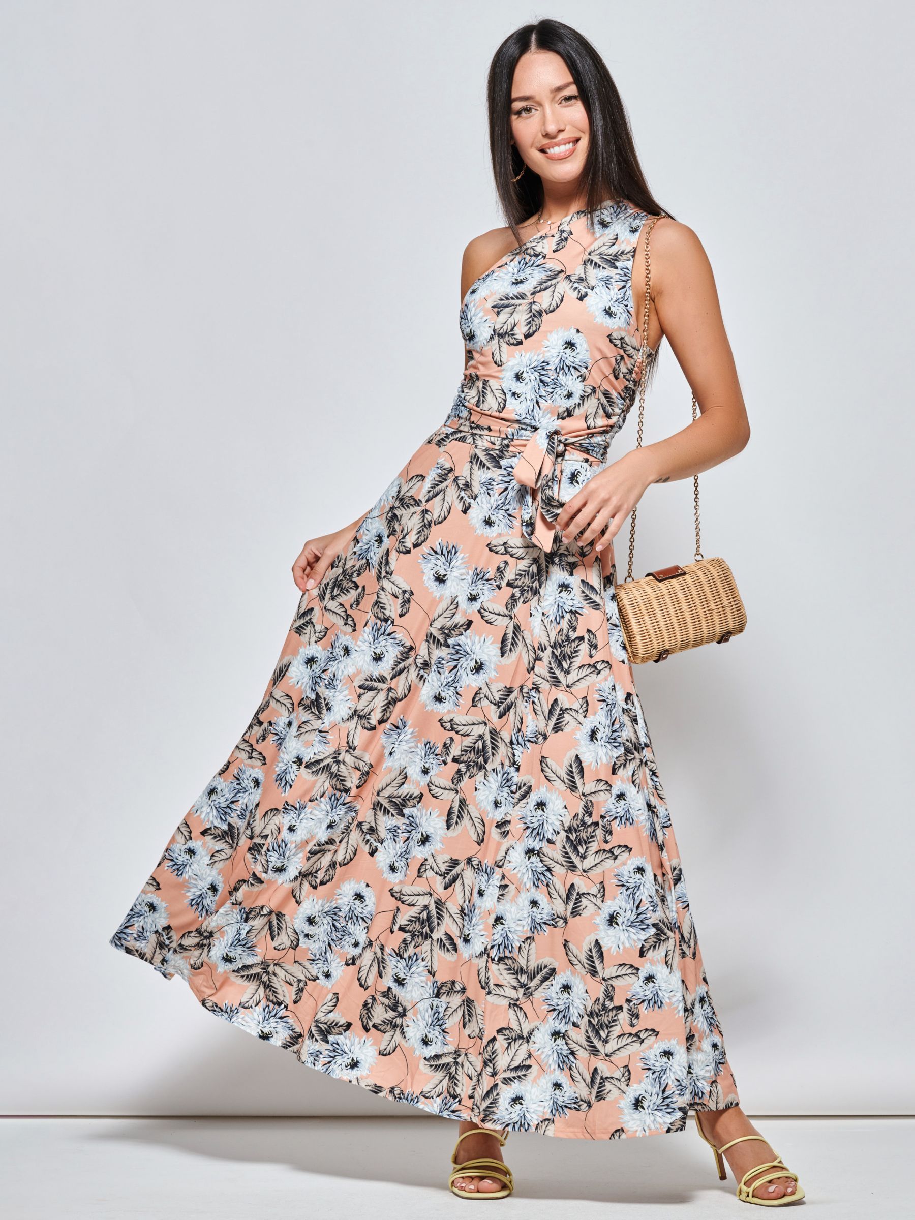 Jolie Moi Floral Asymmetric Maxi Dress, Multi, 18