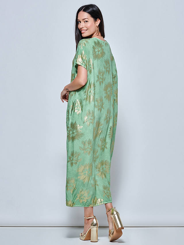 Jolie Moi Short Sleeve Tunic Maxi Dress, Green/Gold