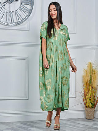 Jolie Moi Short Sleeve Tunic Maxi Dress, Green/Gold