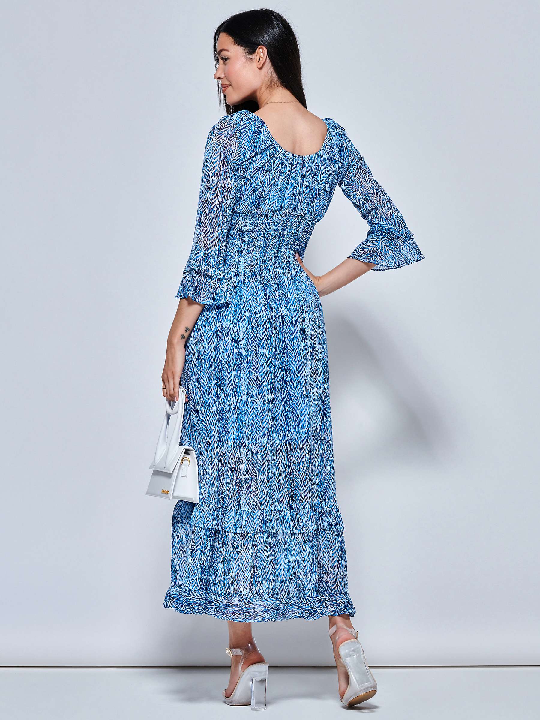 Buy Jolie Moi Abstract Shirred Chiffon Maxi Dress, Blue Online at johnlewis.com